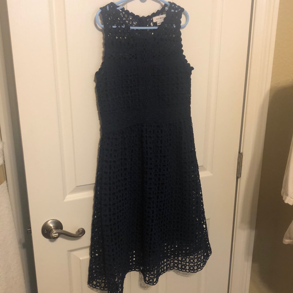 Darling Navy Lace Overlay Dress